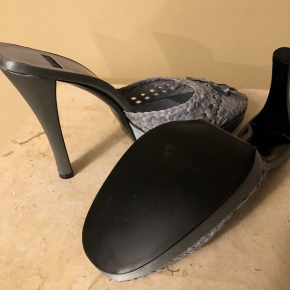 NIB CASADEI BLUE GREY SATIN MULE HEEL 9 - Picture 4 of 7